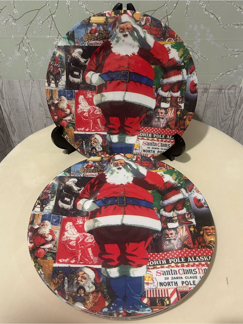 Vintage Annie Modica Santa Claus/ Christmas Decoupage Plates- Set of 4